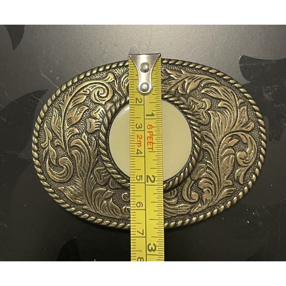 Vintage Woman\'s Fashion Bronze Color Metal Belt Buckle w/cream Circle Faux Stone main image 4